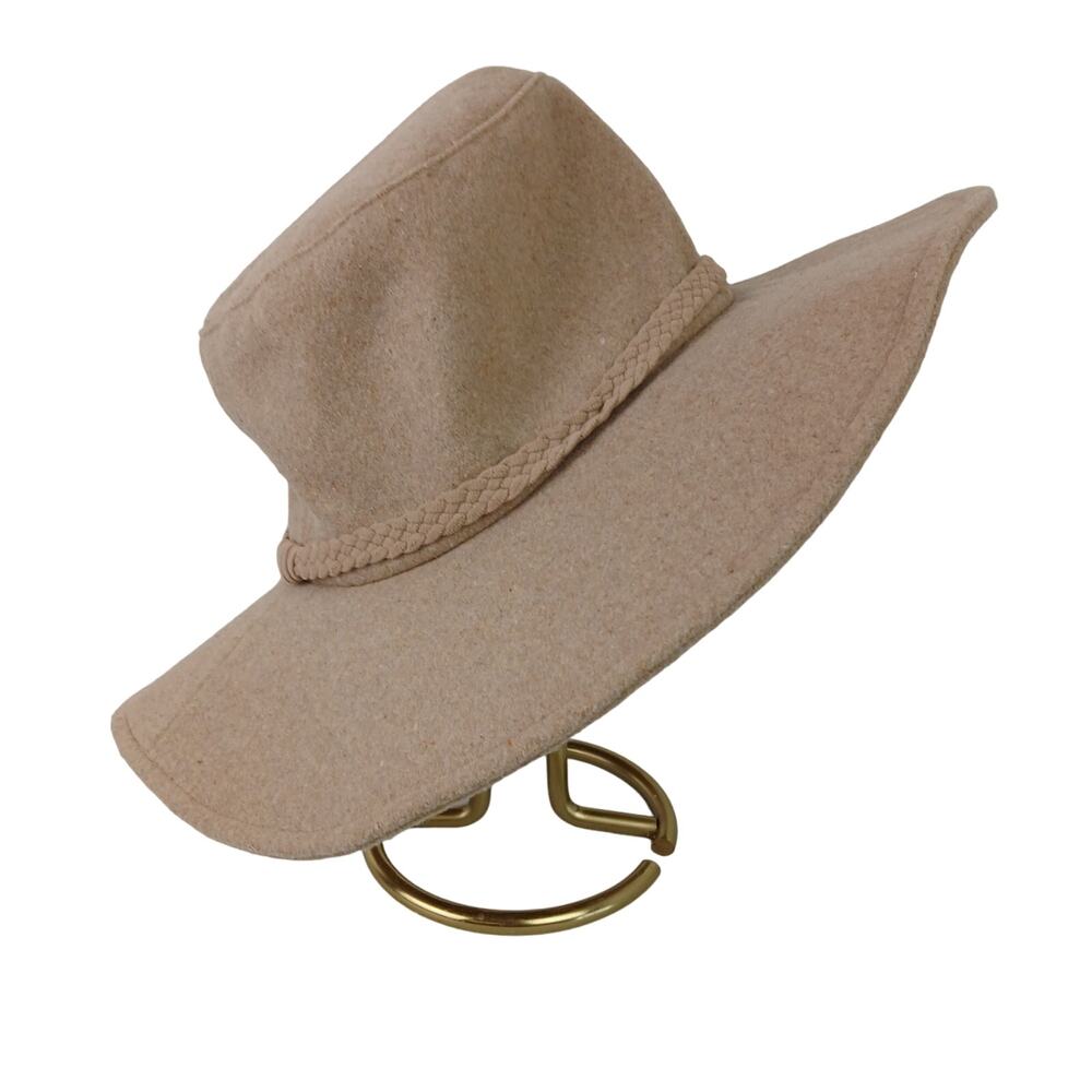 ASN Harper Boho Western Braided Floppy Tan Felt Hat Festival Hippie Boater - Picture 2 of 4